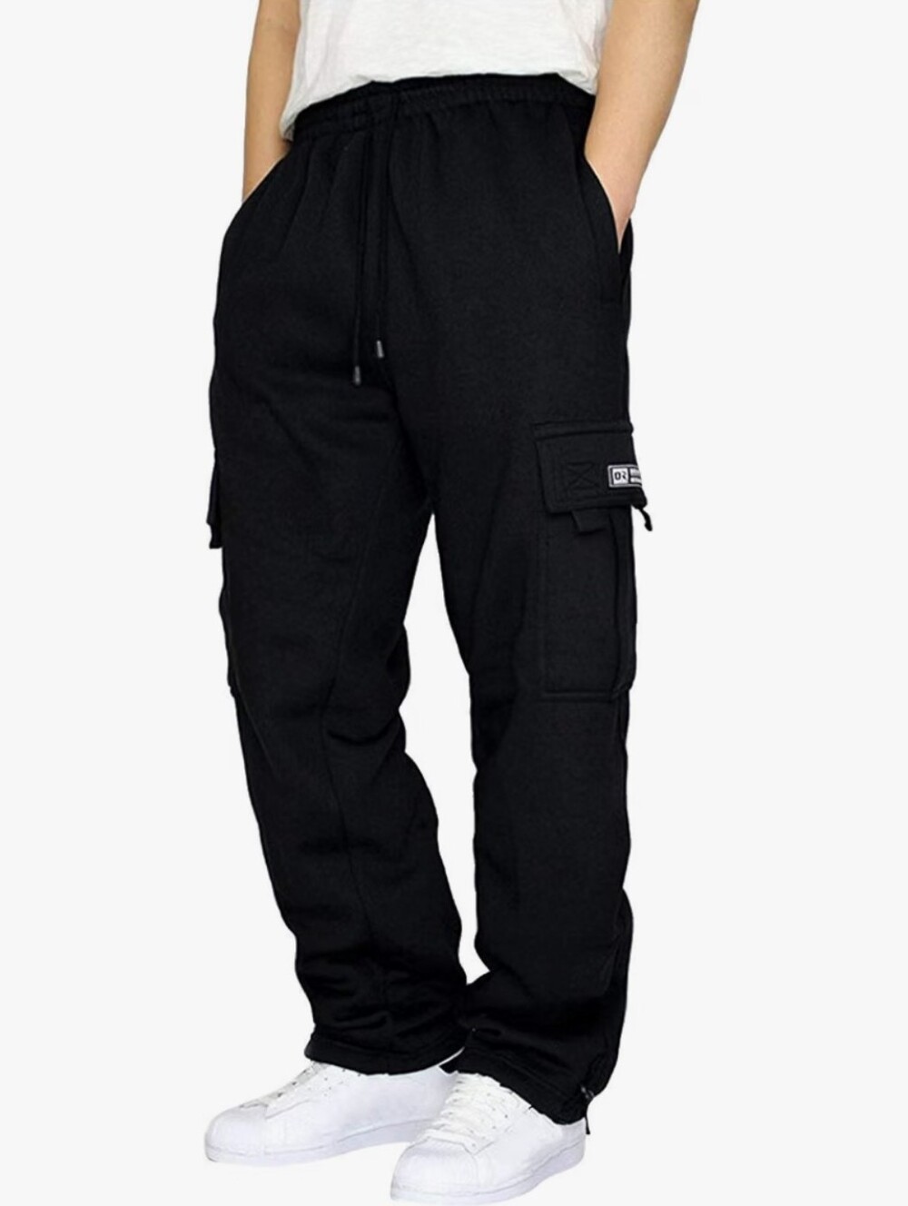 Men's Cargo Sweatpants Open Bottom Fleece Hiking Jogger Cargo Sweatpants for Men